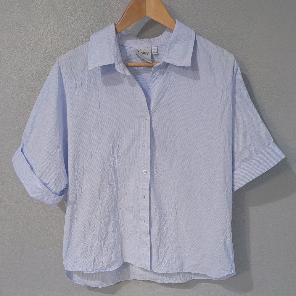 Finley Blue and White Fine-Striped Button-Up Shirt
